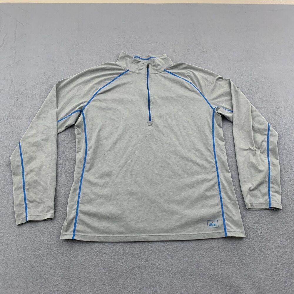 REI 1/4 Zip Pullover Mens XL Gray Blue Mock Neck Outdoor Running Hiking